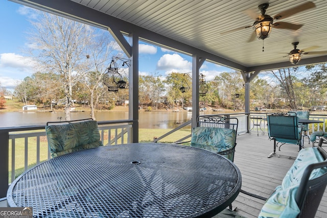 wooden deck with a water view