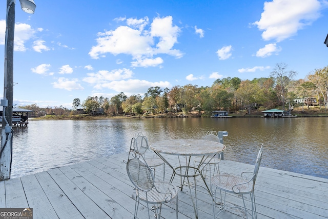 view of dock with a water view