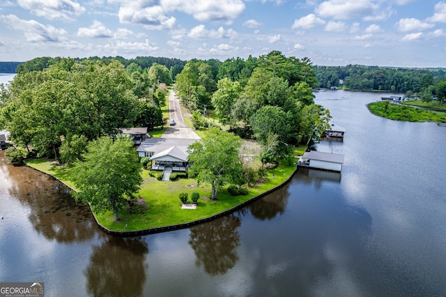 aerial view featuring a water view