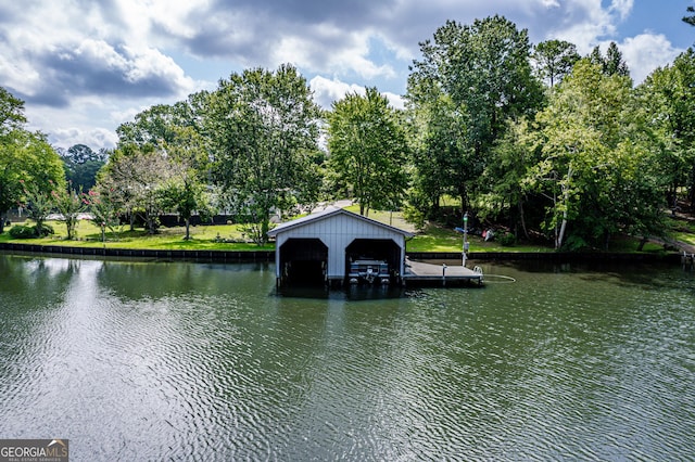 view of water feature with a boat dock