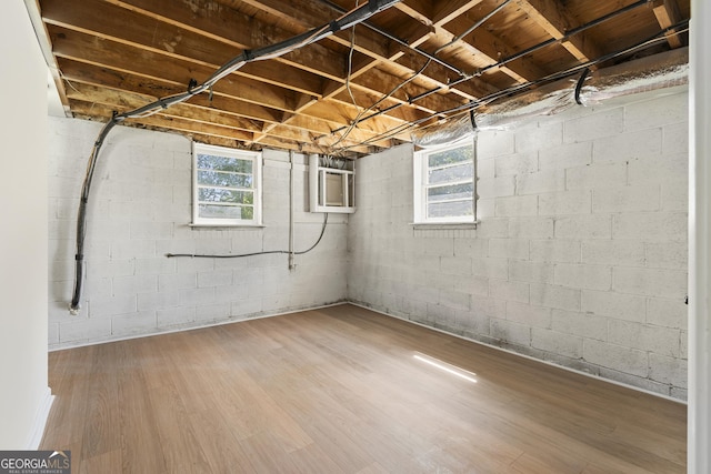 basement with hardwood / wood-style flooring