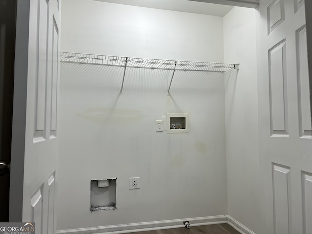 113 Ellis Dr, Conyers, GA 30012 - laundry area with hookup for an electric dryer, washer hookup, and dark wood finished floors