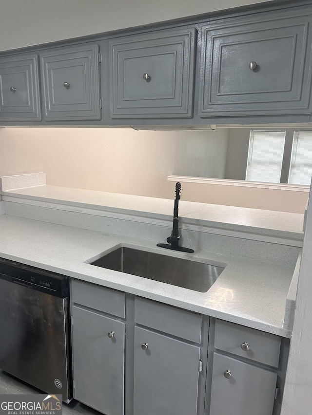 kitchen with gray cabinetry and dishwasher