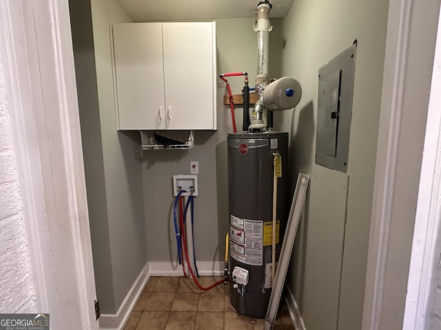 utility room featuring electric panel and water heater