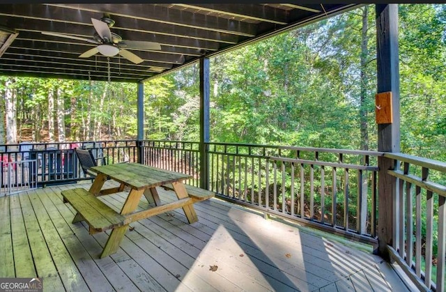 wooden terrace with ceiling fan