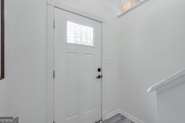 foyer entrance with hardwood / wood-style flooring