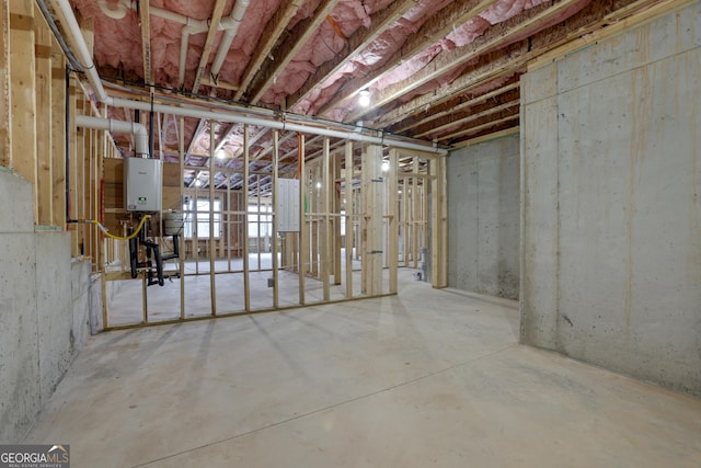 basement with tankless water heater