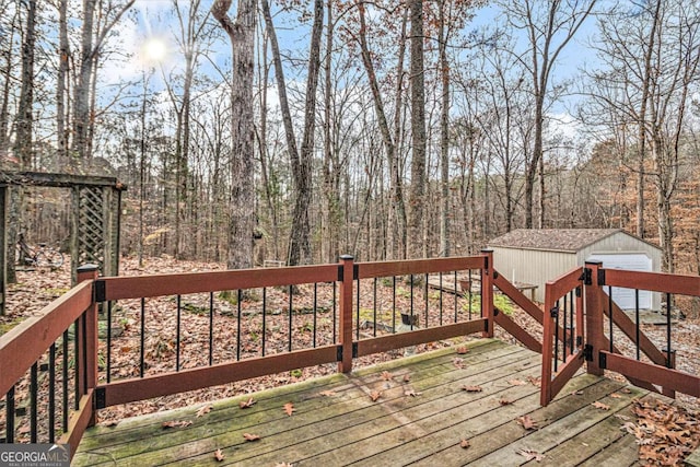 deck featuring a storage shed