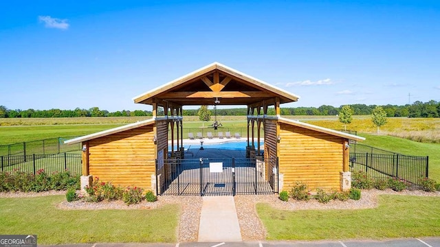 exterior space featuring a gazebo and a rural view