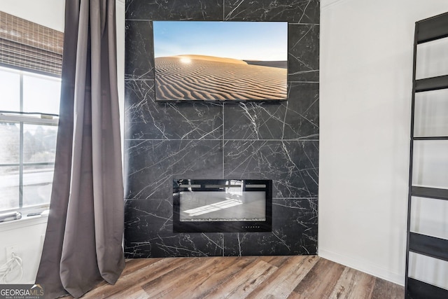 bathroom with hardwood / wood-style floors