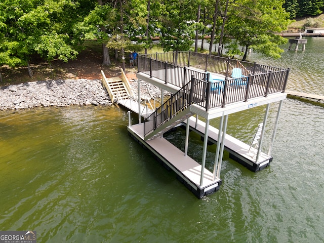 view of dock with a water view