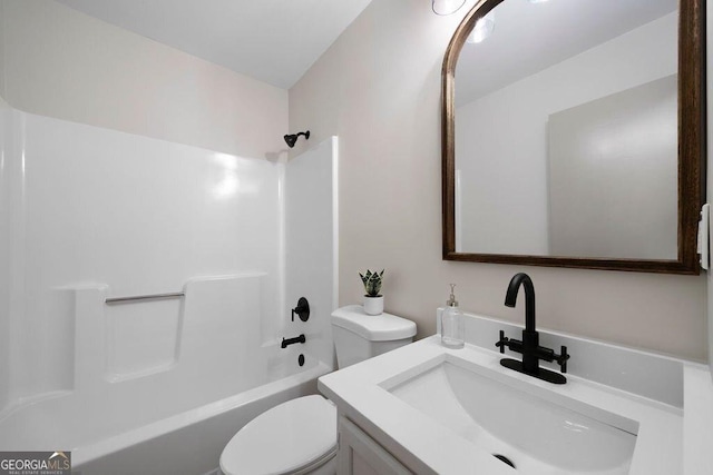 full bathroom featuring vanity, toilet, and shower / washtub combination