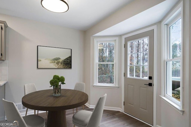 dining space featuring plenty of natural light and hardwood / wood-style floors