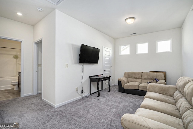 living room with light carpet