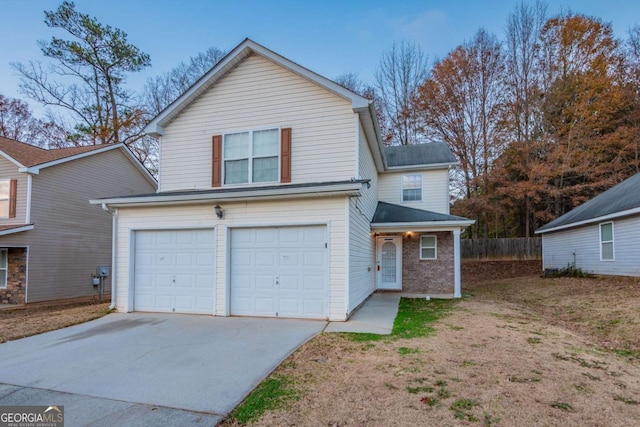 view of front property with a garage