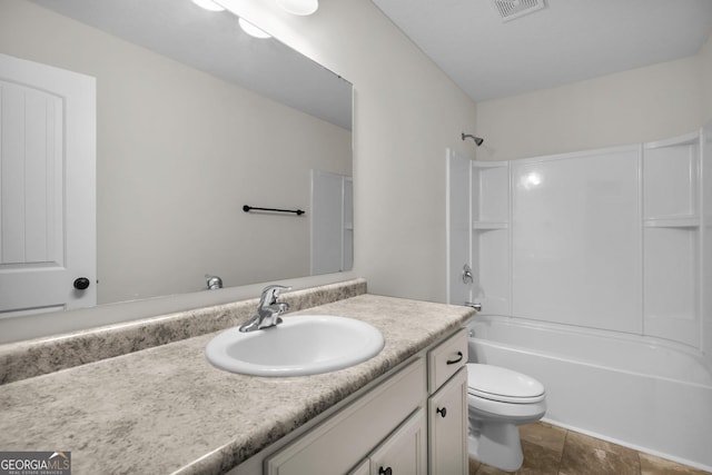 full bathroom featuring vanity, toilet, and shower / tub combination