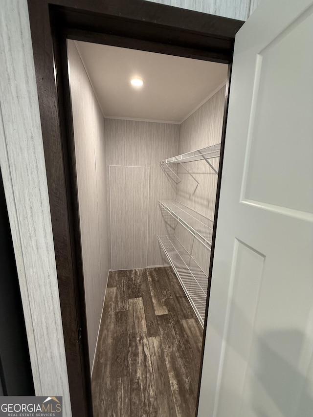 132 Wauka Mountain Rd, Clermont, GA 30527 - walk in closet featuring elevator and dark wood-style flooring