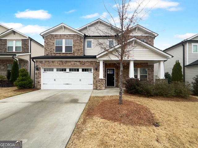 craftsman inspired home featuring a garage