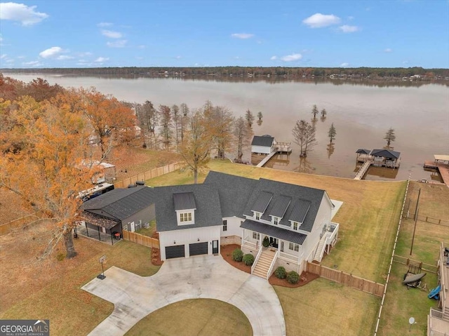 aerial view with a water view