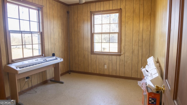 miscellaneous room featuring wooden walls