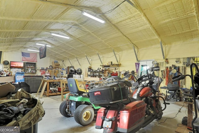 garage featuring a workshop area