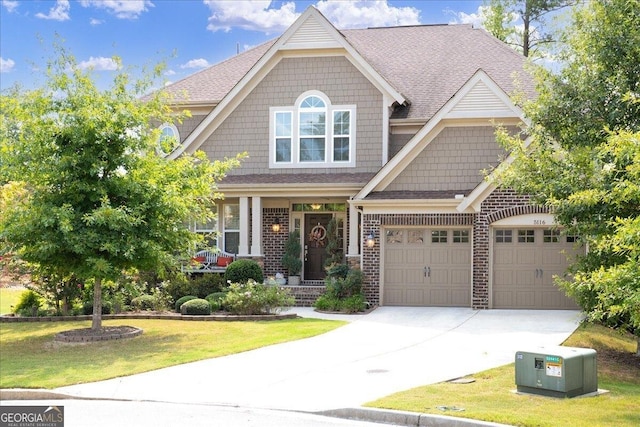 craftsman-style house featuring a front yard and a garage