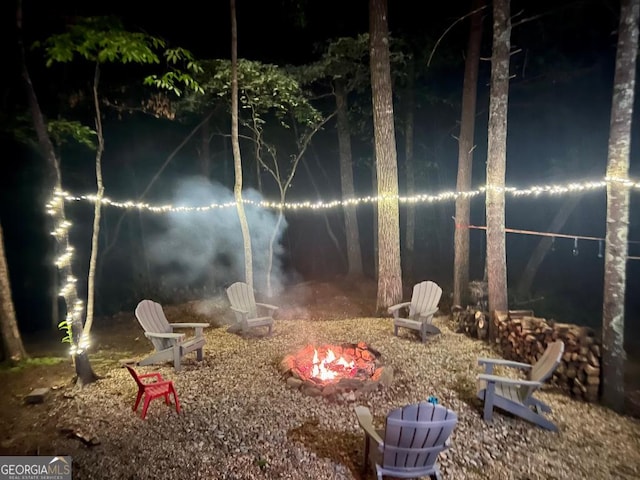 view of yard at night