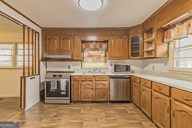 kitchen featuring hardwood / wood-style flooring, sink, and stainless steel appliances