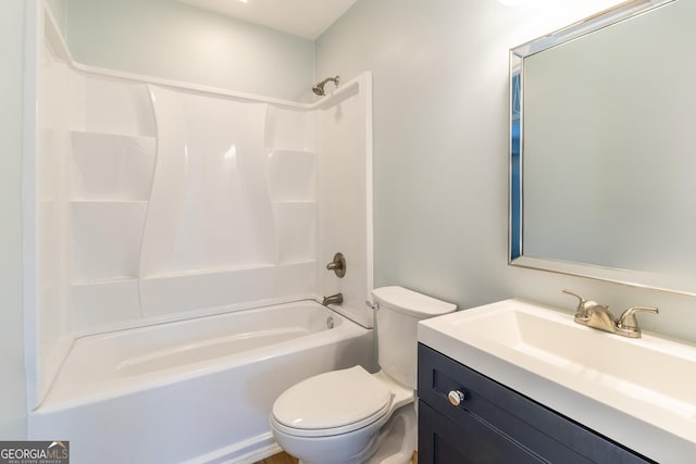 full bathroom with vanity, shower / bath combination, and toilet