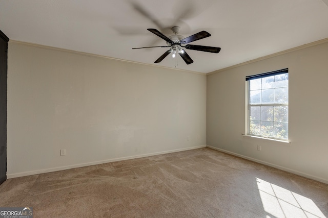 unfurnished room with light carpet and crown molding