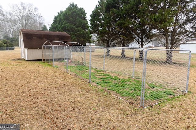 view of yard featuring a shed