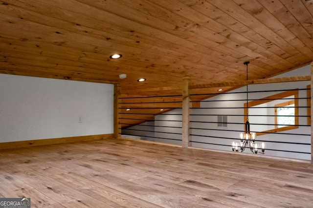 bonus room featuring wood-type flooring, wooden ceiling, and vaulted ceiling