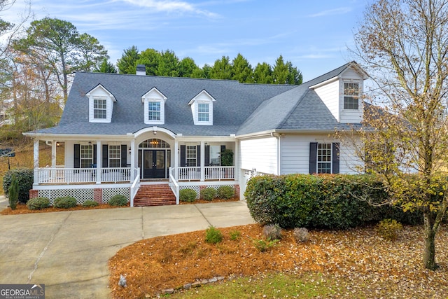 cape cod-style house featuring covered porch