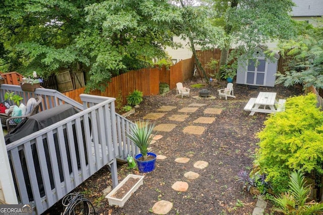 view of yard with a storage unit