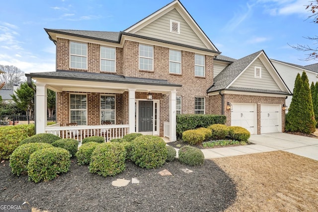 view of front of home with a porch and a garage