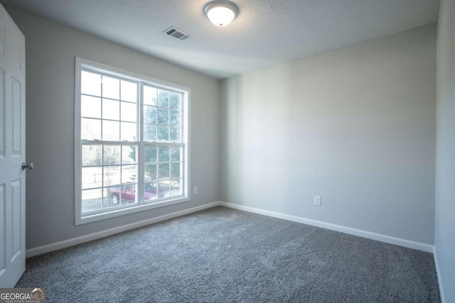 carpeted spare room featuring a textured ceiling