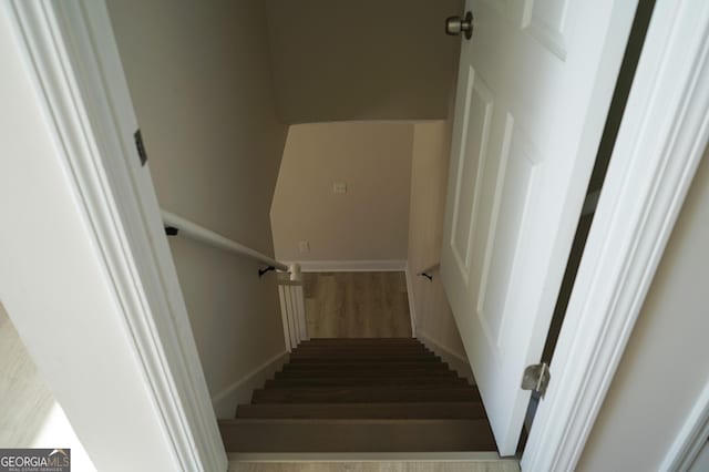 stairway featuring wood-type flooring