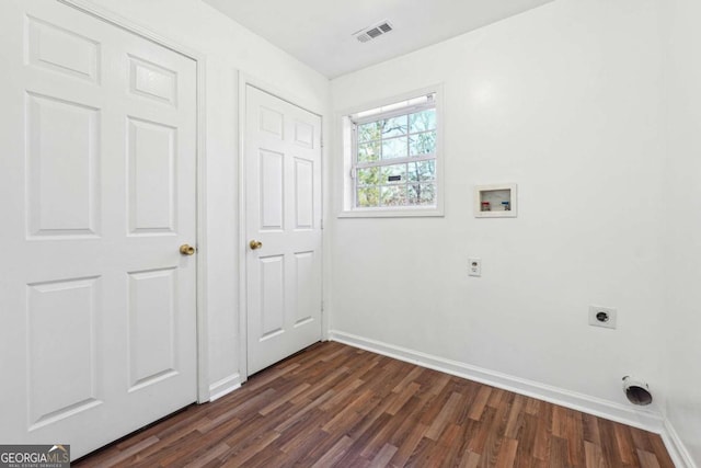 washroom with washer hookup, dark hardwood / wood-style floors, and hookup for an electric dryer