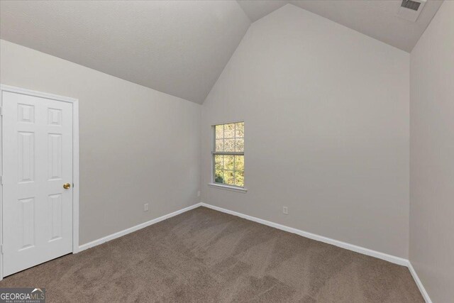interior space featuring carpet and lofted ceiling