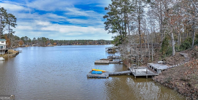 dock area featuring a water view