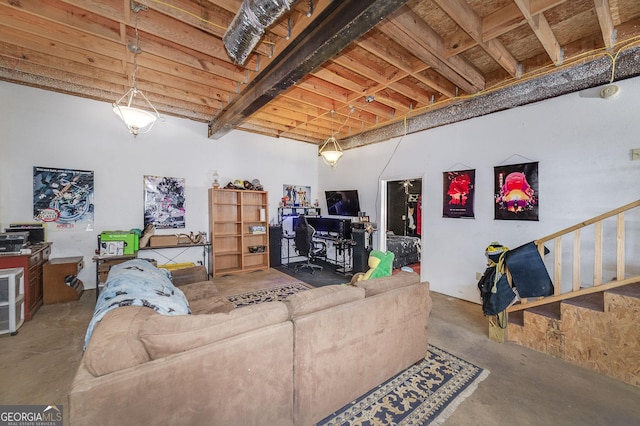 living room with concrete flooring