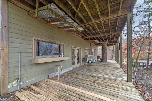 wooden terrace with french doors