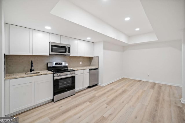 kitchen featuring white cabinets, appliances with stainless steel finishes, and sink