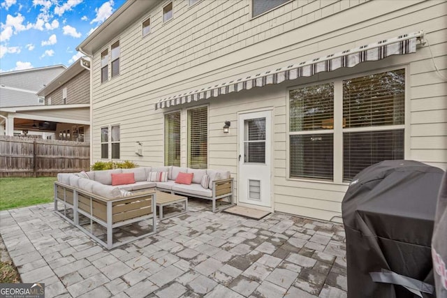 view of patio / terrace with an outdoor living space and grilling area