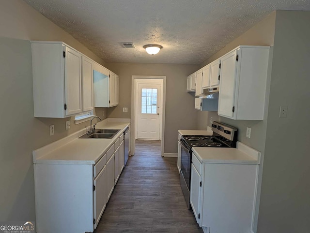 kitchen featuring white cabinetry, sink, stainless steel appliances, and dark hardwood / wood-style floors