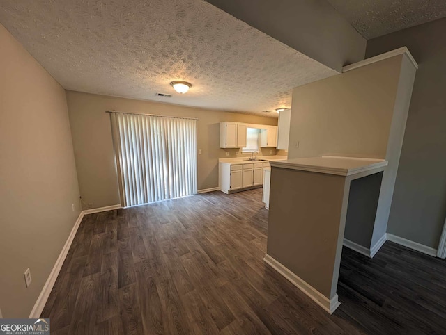 interior space with dark hardwood / wood-style flooring, a textured ceiling, and sink