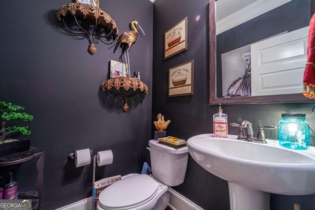 bathroom featuring crown molding, sink, and toilet