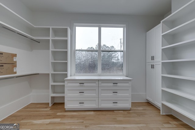 walk in closet featuring light hardwood / wood-style flooring