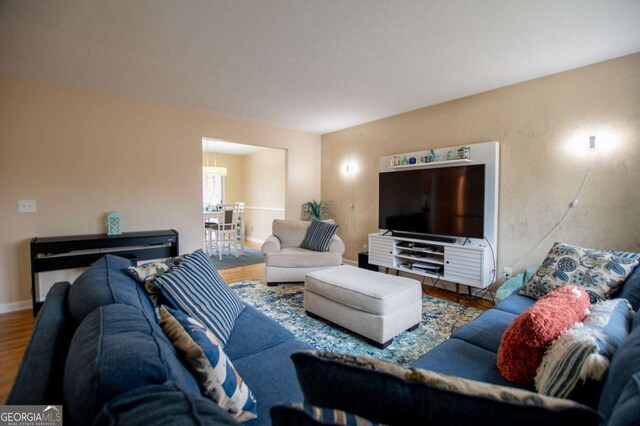 living room with hardwood / wood-style floors