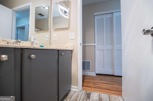 bathroom featuring hardwood / wood-style flooring and vanity